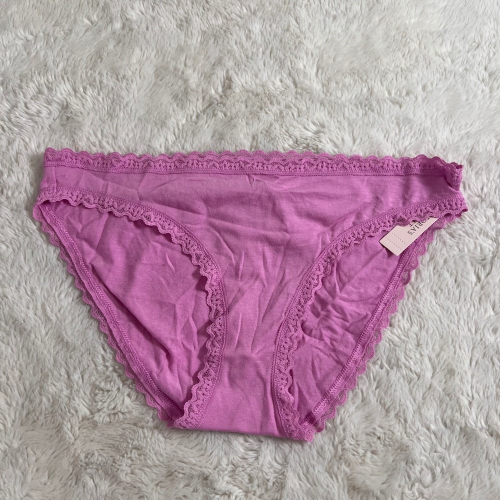 Victorias Secret Orchid Purple Cotton Modal Lace Trim Bikini Panties Size Small
